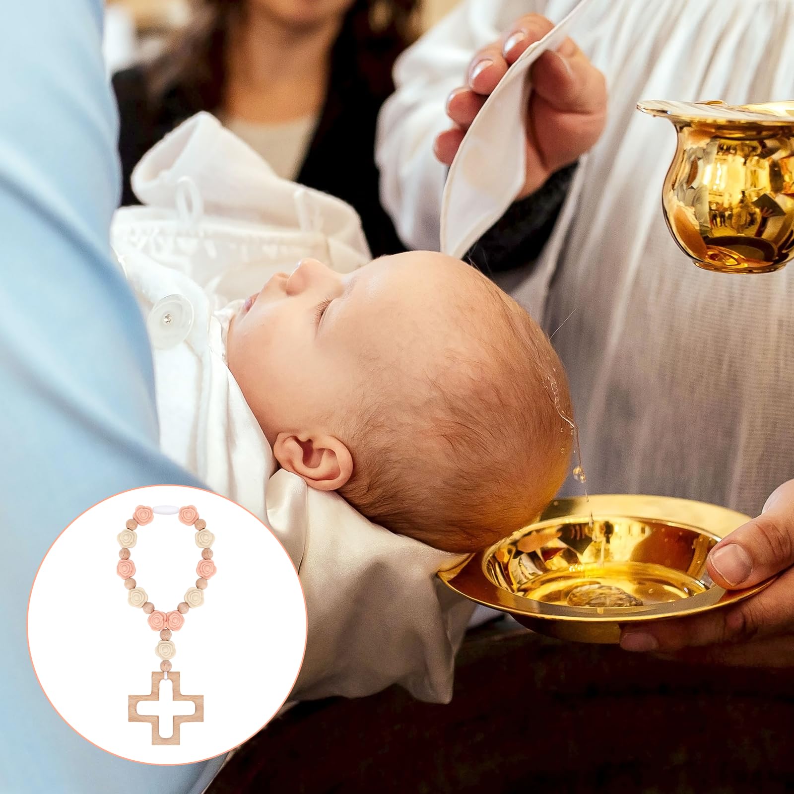 HrEtngiz baptism party favors rosary bracelet, versatile gift for religious celebrations.