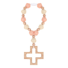 HrEtngiz silicone cross bracelet pink roses close-up, soft everyday faith reminder.