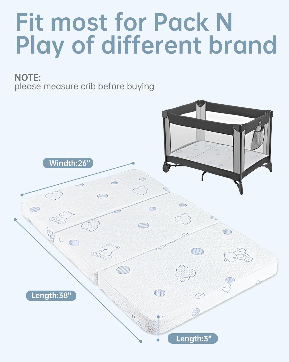 HREVAI Pack and Play Mattress high-density foam surface for newborn support