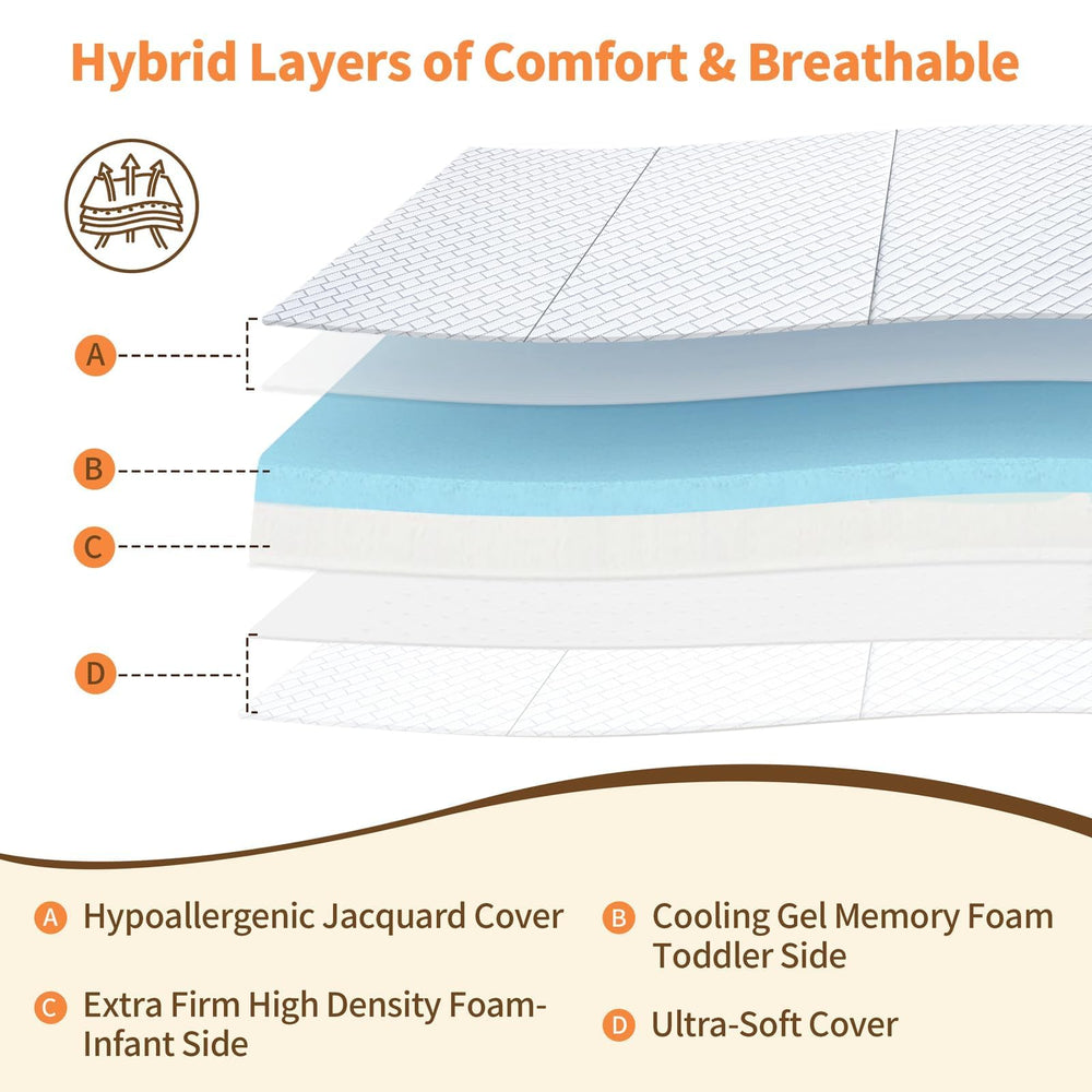 HREVAI Pack N Play Mattress opened flat showing plush foam layers for comfort.