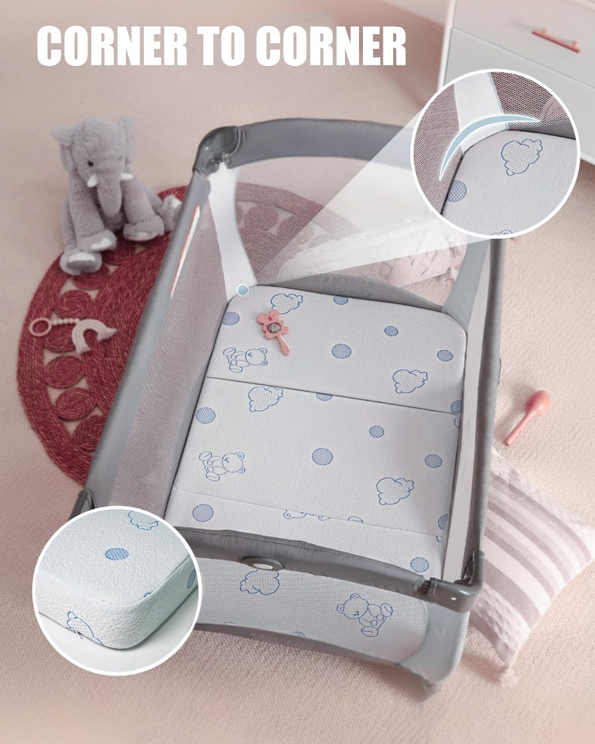 HREVAI Pack and Play Mattress removable zippered cover for washing