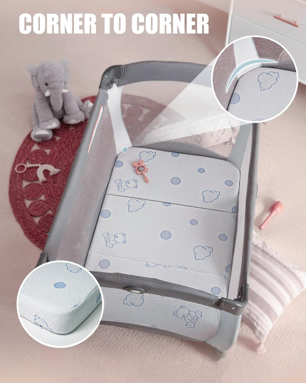 HREVAI Pack and Play Mattress removable zippered cover for washing