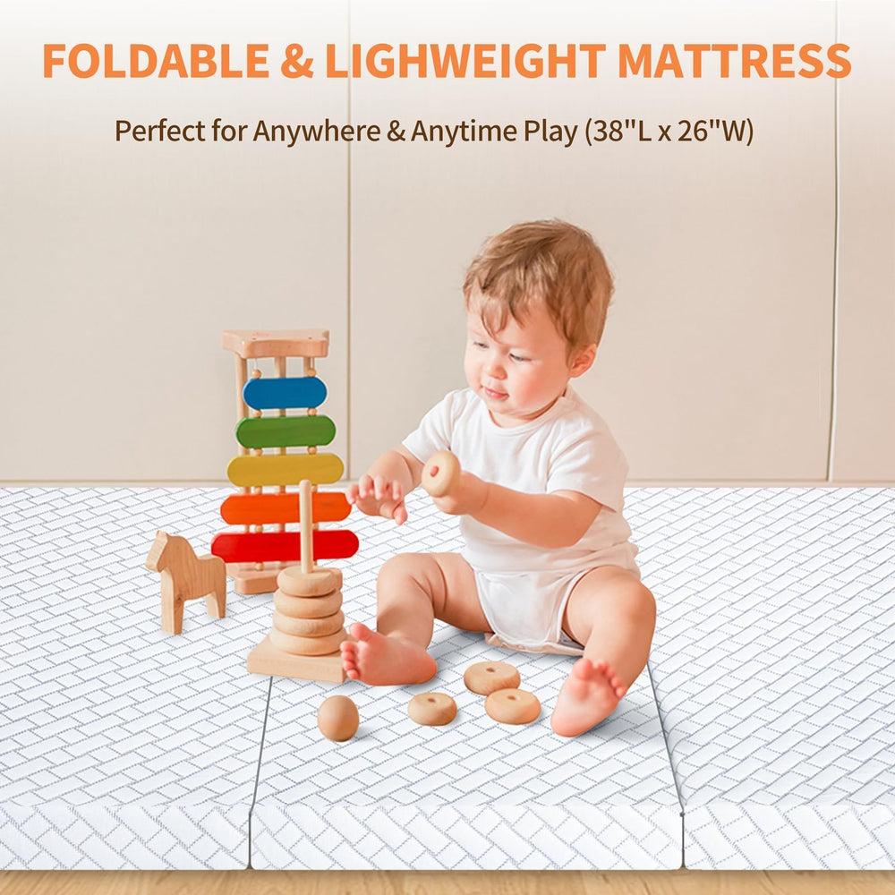 HREVAI Pack N Play Mattress travel bag included for easy packing.
