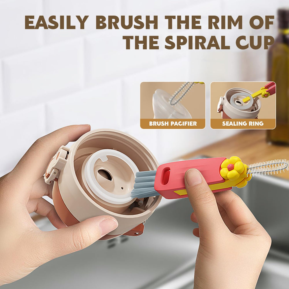 HRXFOZ cup-mouth brush reaches narrow openings for thorough cup cleaning.