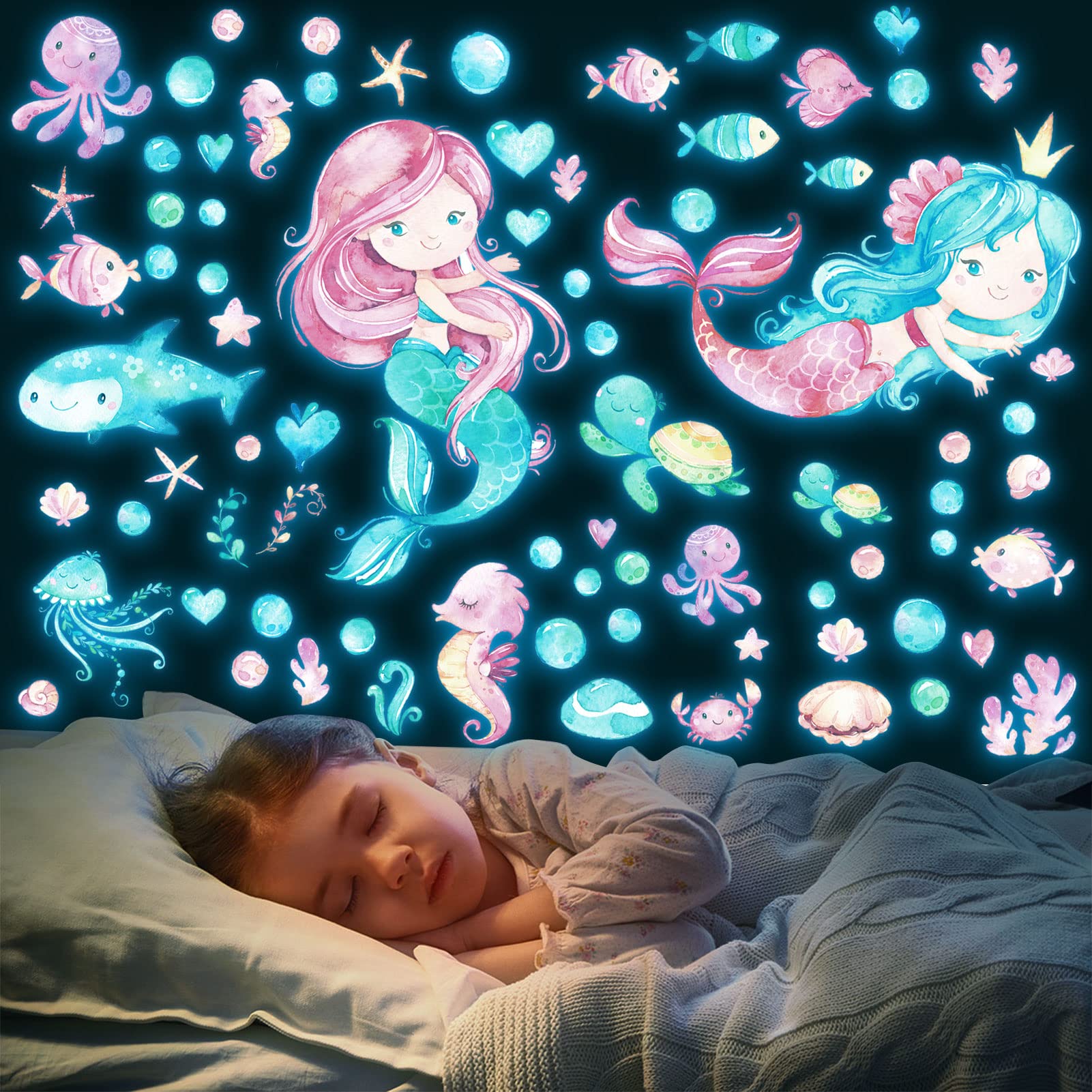 HSDSH mermaid wall stickers package—three sheets for easy playful room decor