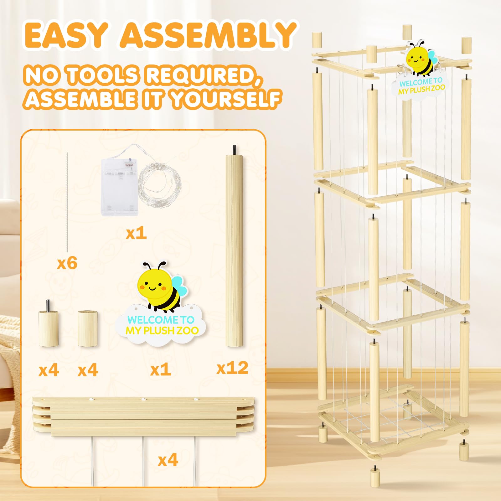 Hsenowi wooden toy holder complements nursery decor while reducing clutter.