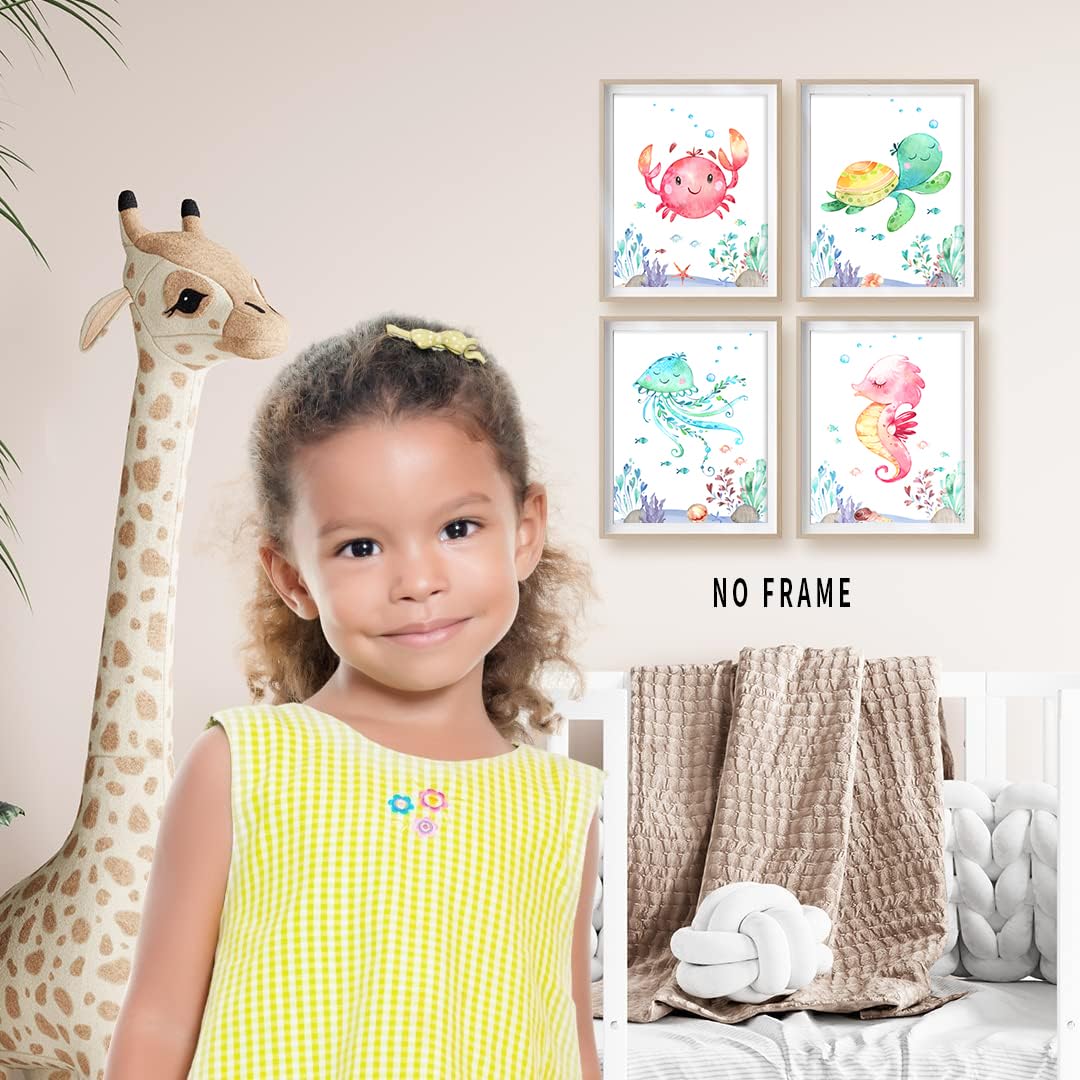 HUACANVASART sea creatures collection print helps create cohesive nursery wall art.