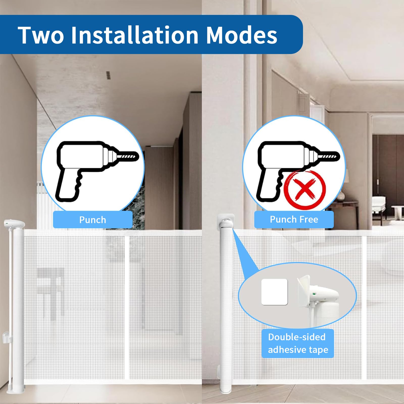 Huafly baby gate setup demonstrates tool-free, no-punch installation.