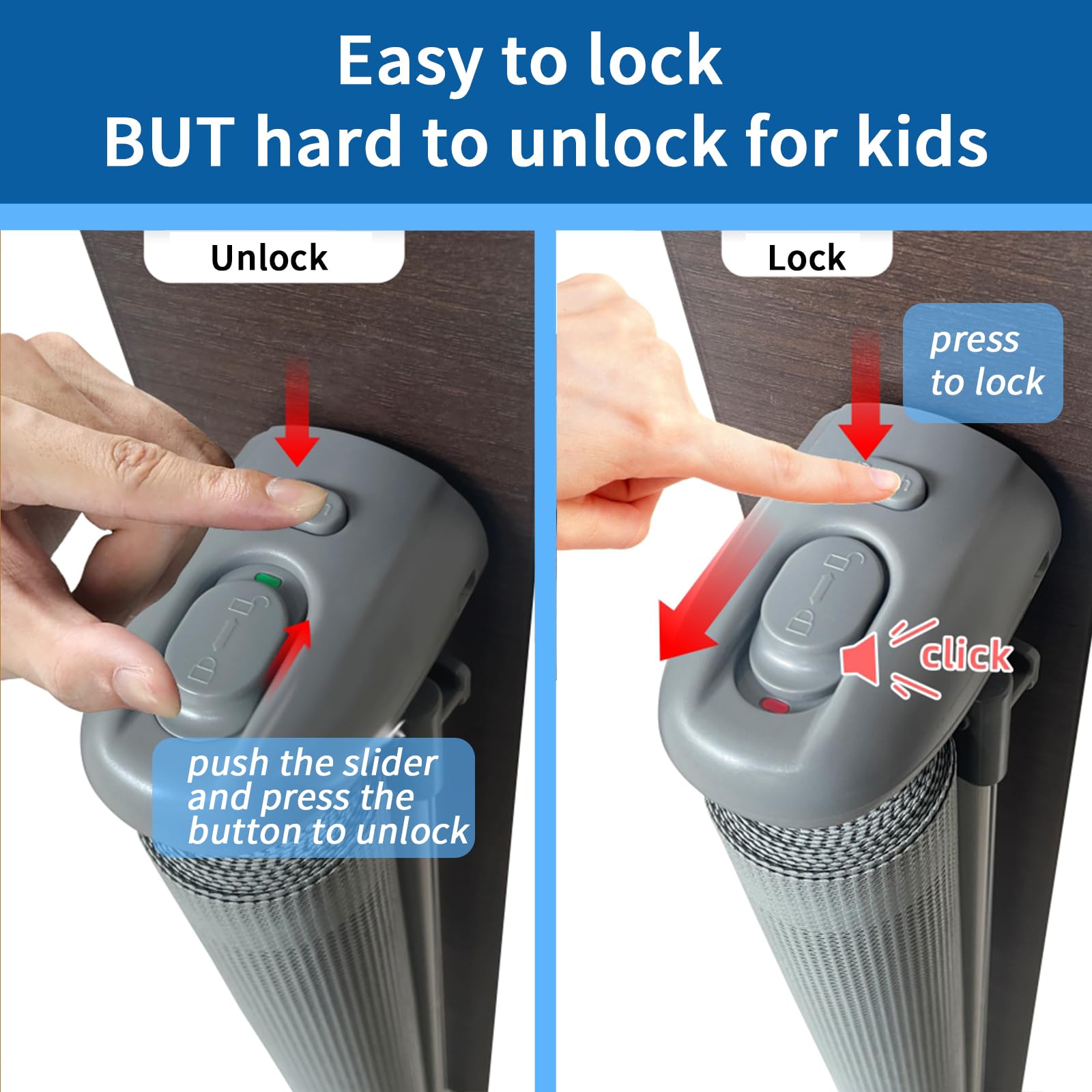 Huafly safety-lock double-lock highlights reliable one-handed operation for caregivers.