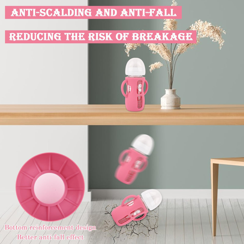 HUAKENER navy sleeve improves handling and easy grip for glass baby bottles