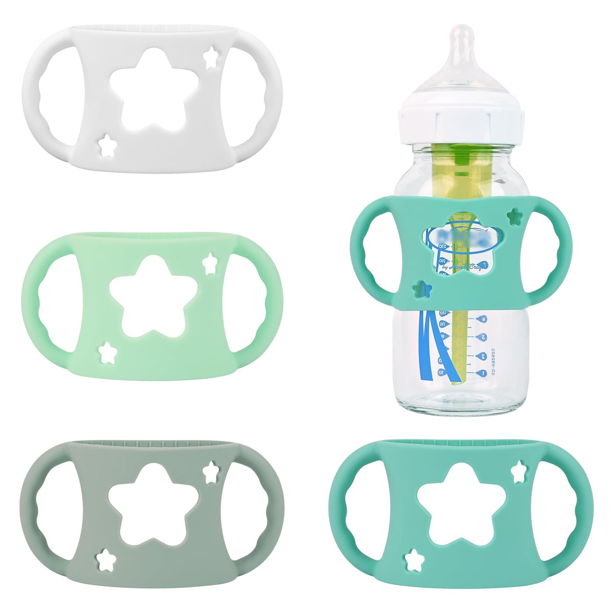 HUAKENER white bottle handles provide easier grip for tiny hands