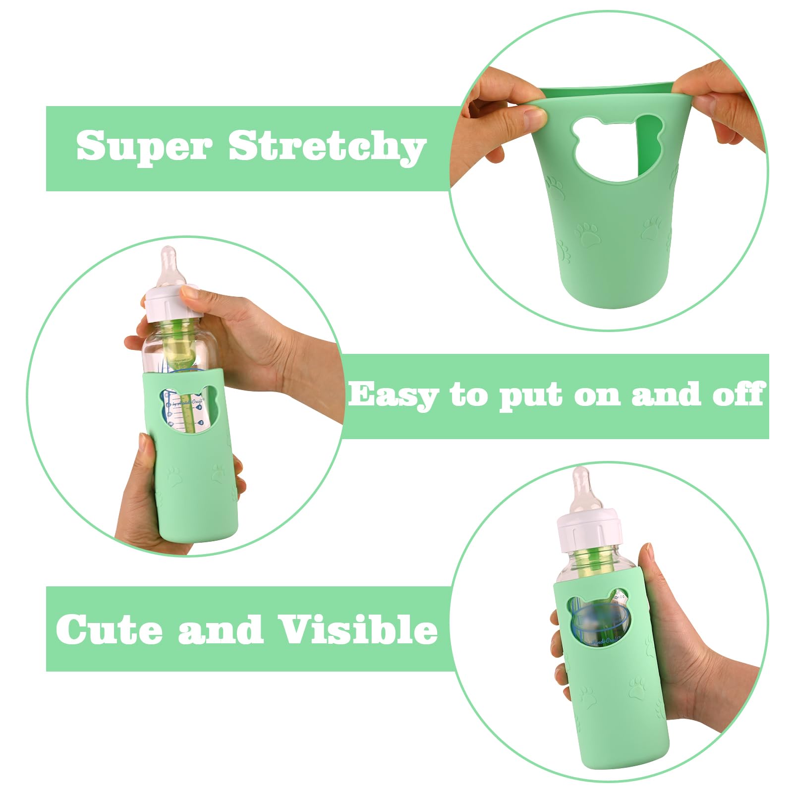 HUAKENER silicone sleeve shown on a dishwasher-safe bottle for easy cleanup.