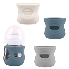 HUAKENER grey silicone sleeve on Avent 4 oz bottle protects against drops.