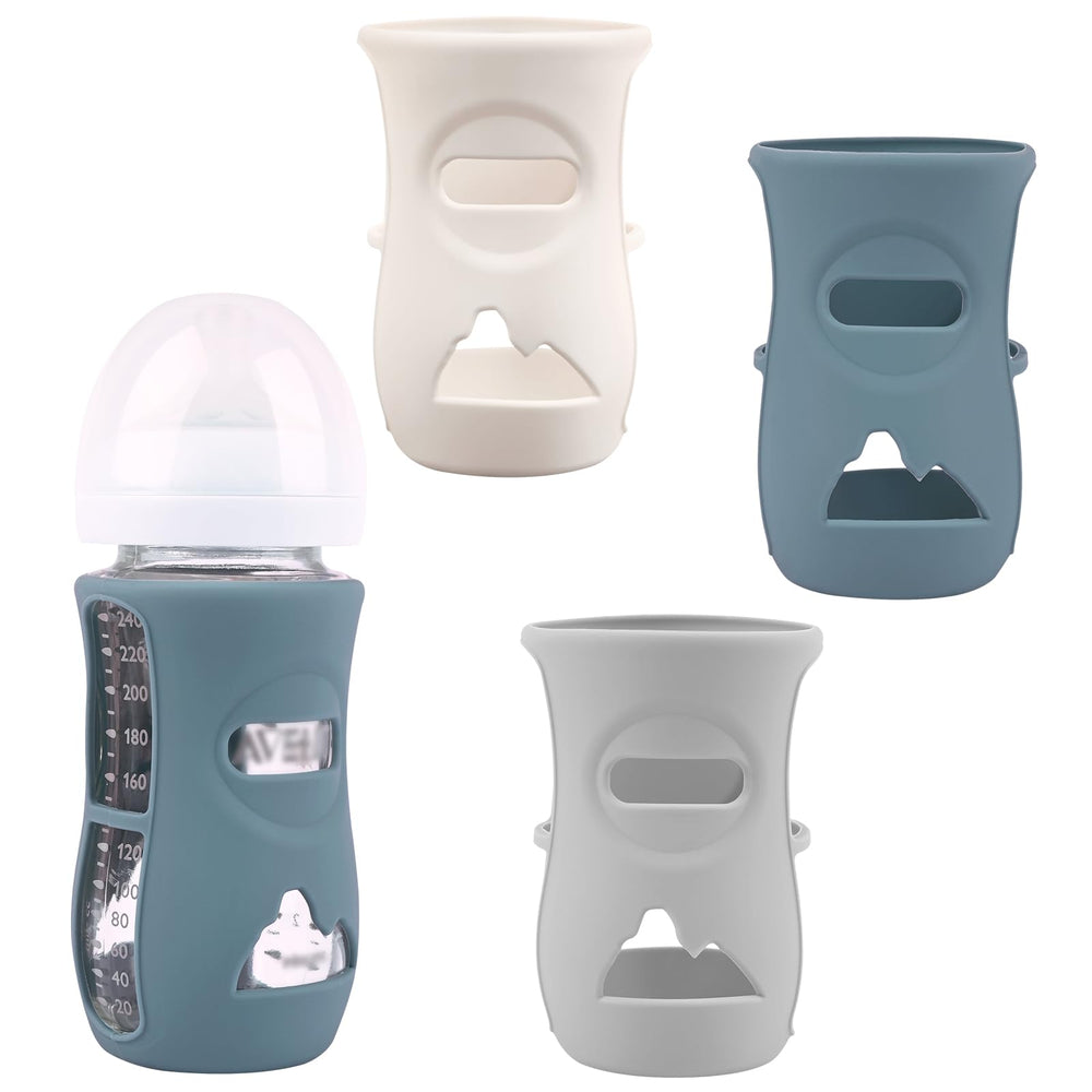 HUAKENER silicone sleeve on Avent bottle in grey enhances secure non-slip grip.