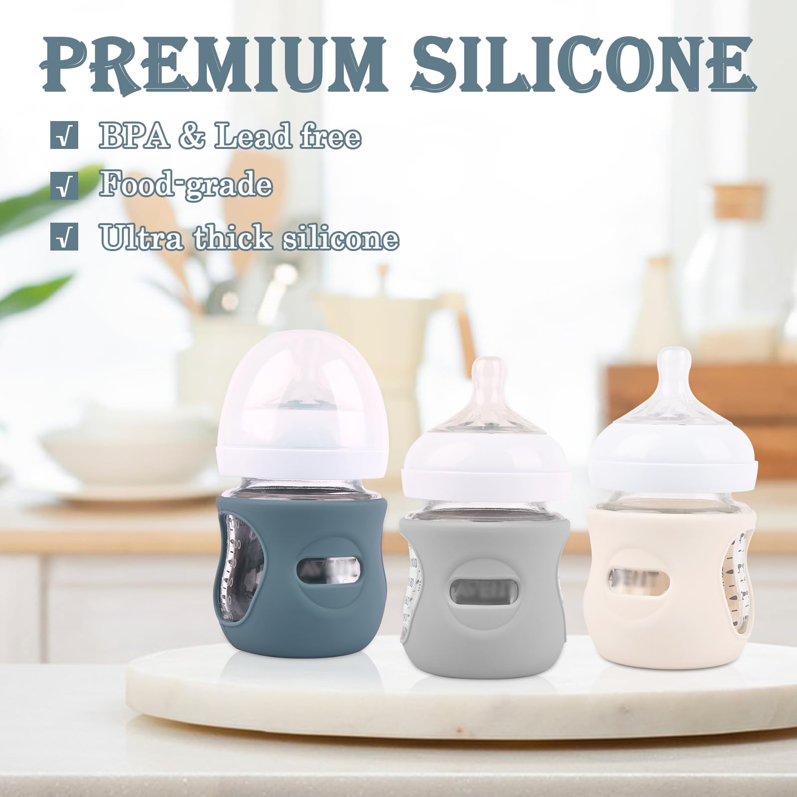 HUAKENER sleeve on glass bottle helps maintain milk temperature.