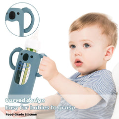 HUAKENER silicone sleeve on Dr Brown's 8 oz bottle—improved grip for easier feeding.