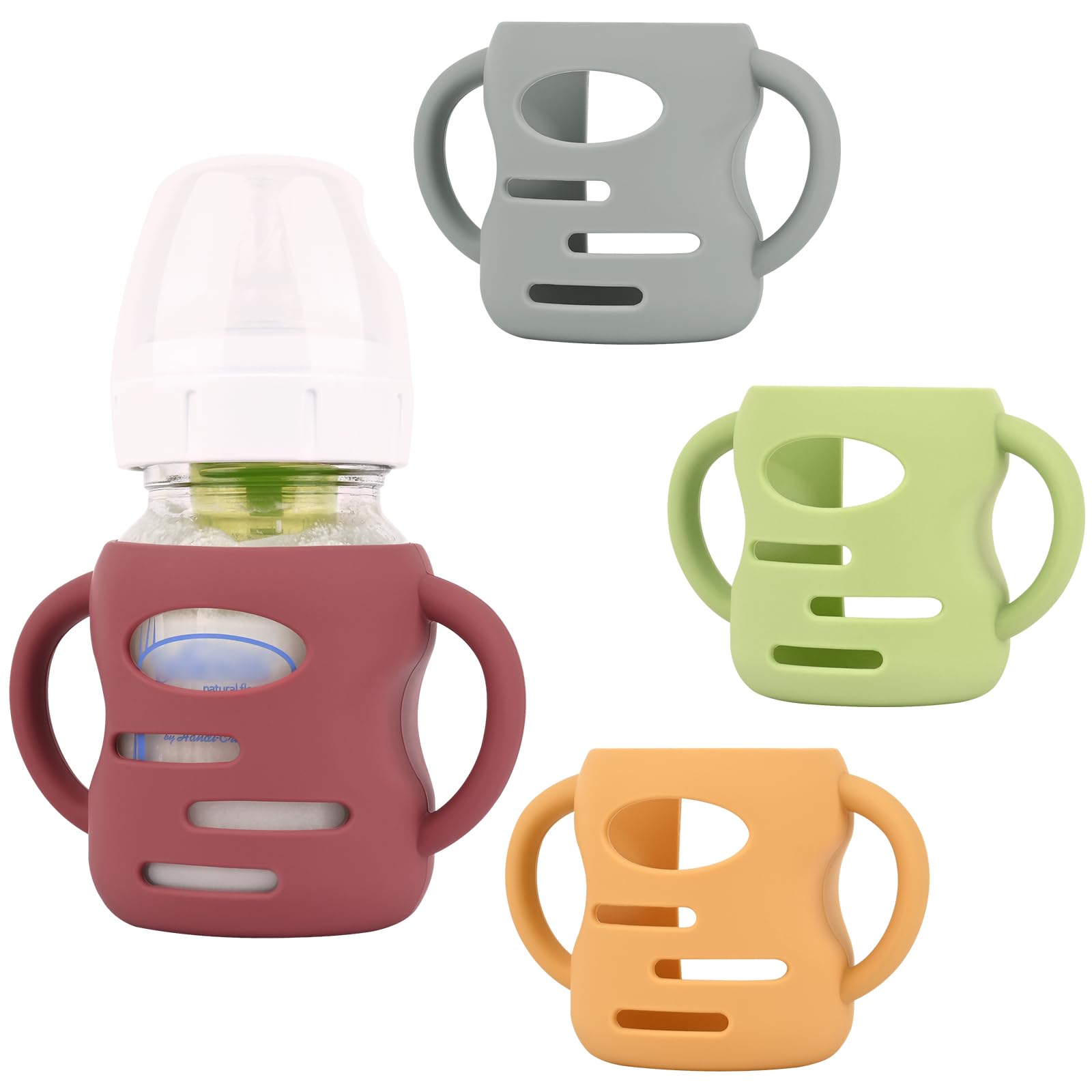 HUAKENER silicone sleeves with handles for Dr Brown bottles, easy grip.