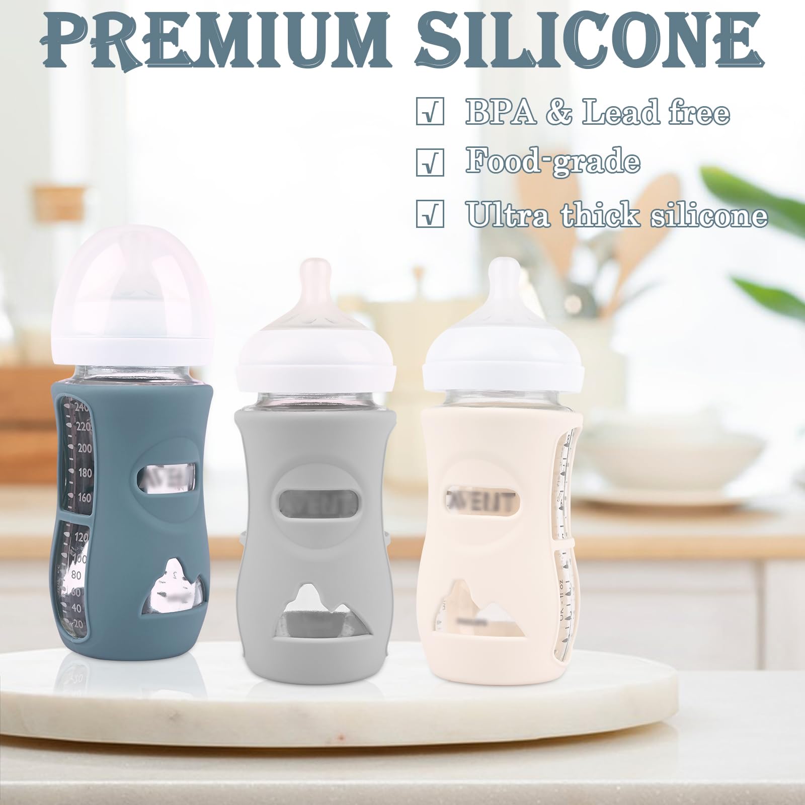 HUAKENER silicone sleeve on Avent bottle is dishwasher-safe for easy cleaning.