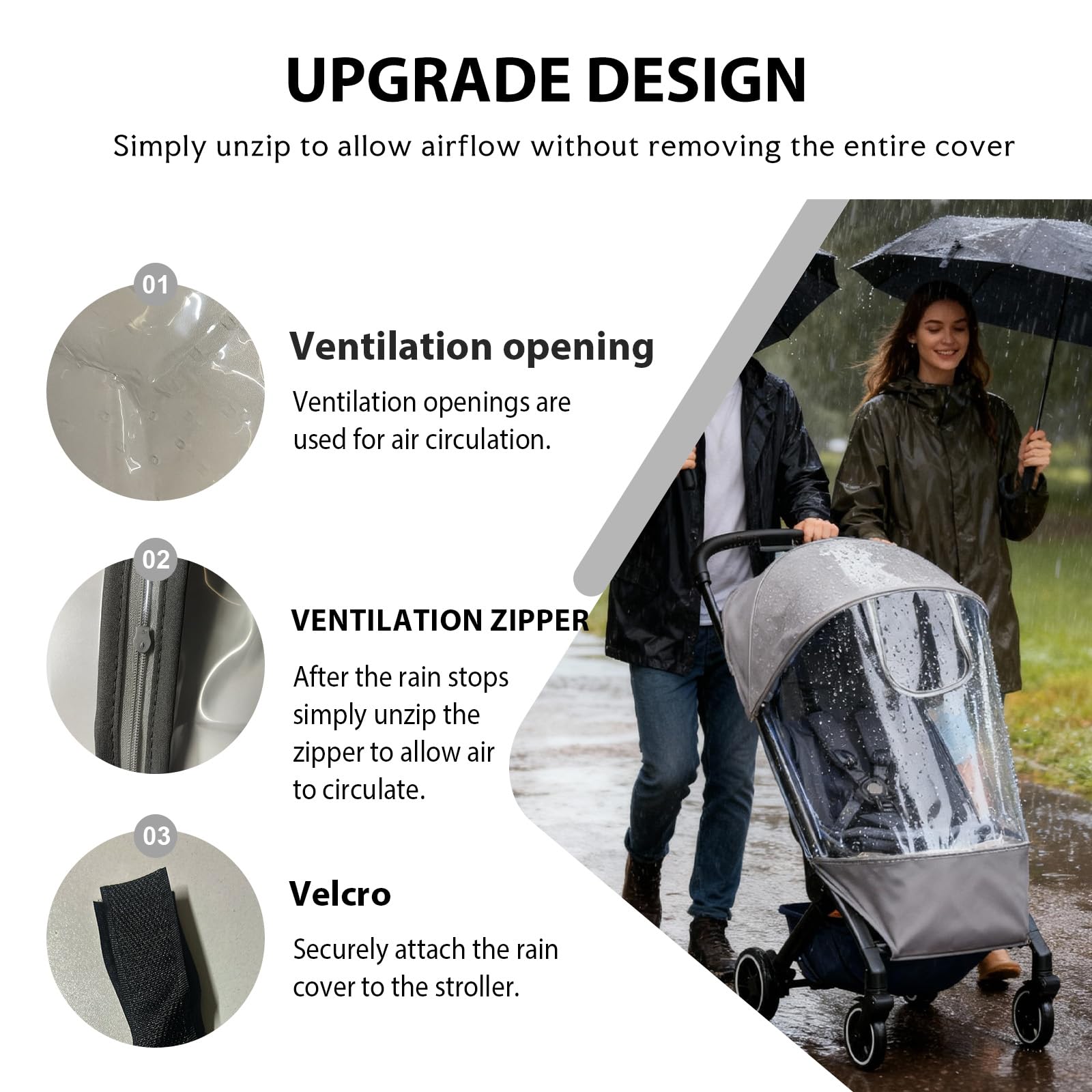 HuanRanYo rain cover vents reduce fog for breathable stroller rides.