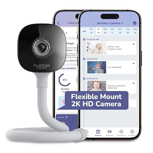 HUBBLE CONNECTED GoBaby AI Camera shows 2K HD view for clear baby monitoring.