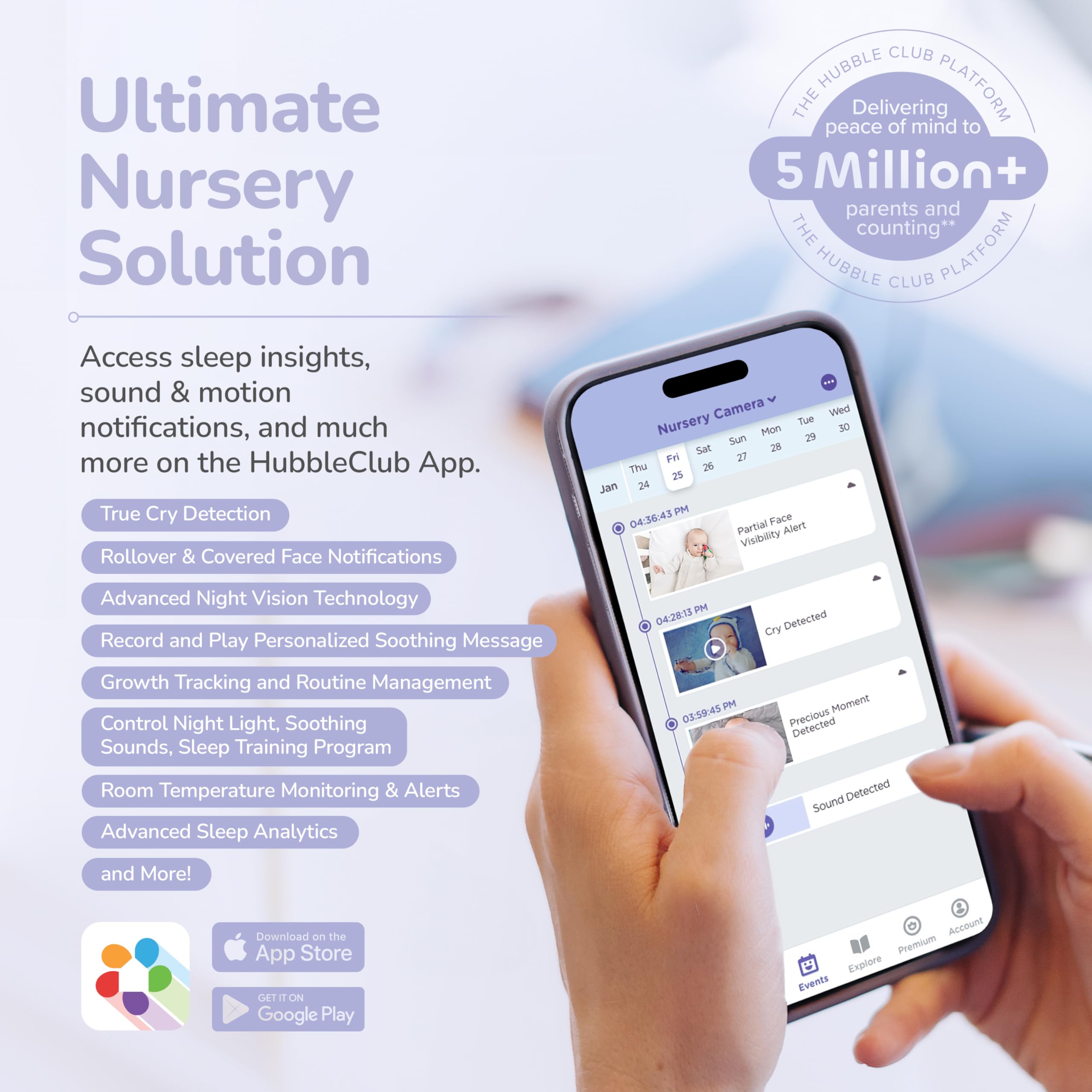HUBBLE CONNECTED GoBaby AI Camera sends true cry alerts for attentive caregivers.