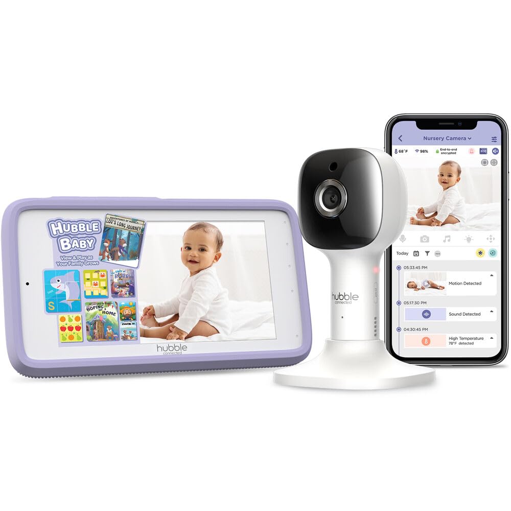 HUBBLE CONNECTED Nursery Pal Cloud Touch main display offers crystal-clear HD monitoring at a glance.