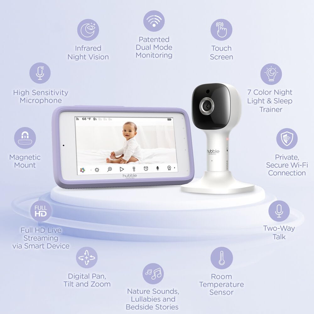 HUBBLE CONNECTED Nursery Pal Cloud Touch wifi-mode app view enhances remote monitoring on your phone.