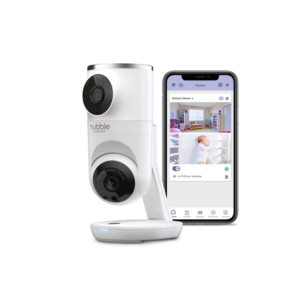 HUBBLE CONNECTED Nursery Pal Dual Vision front view showing dual monitoring for baby and room