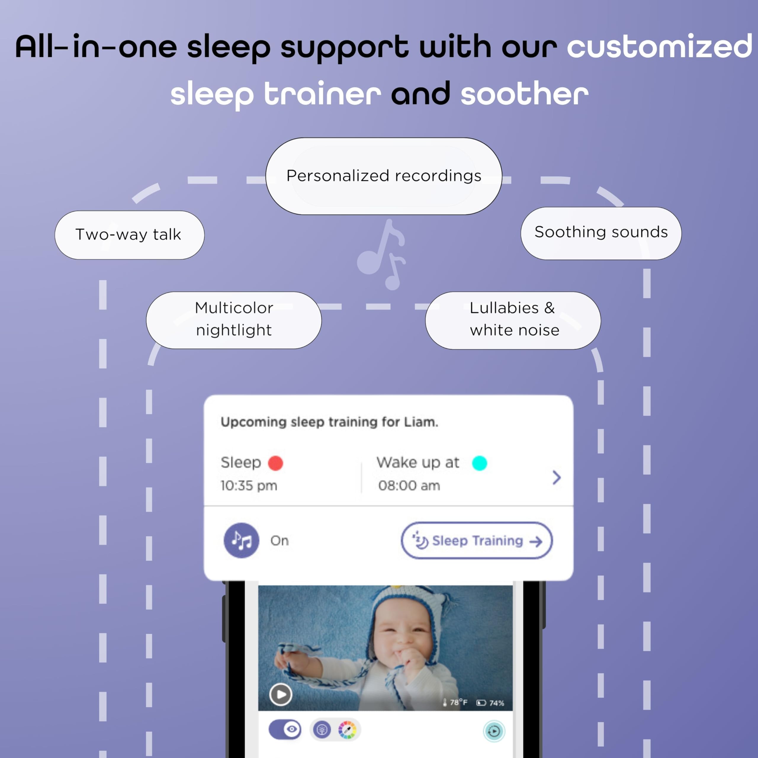 Hubble Connected Nursery Pal Glow baby growth tracker logs milestones and patterns.