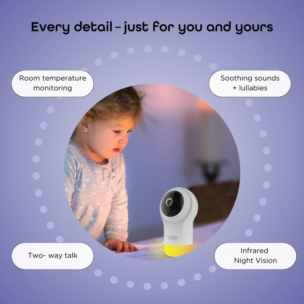 Hubble Connected Nursery Pal Glow lullabies and soothing sounds soothe routines.