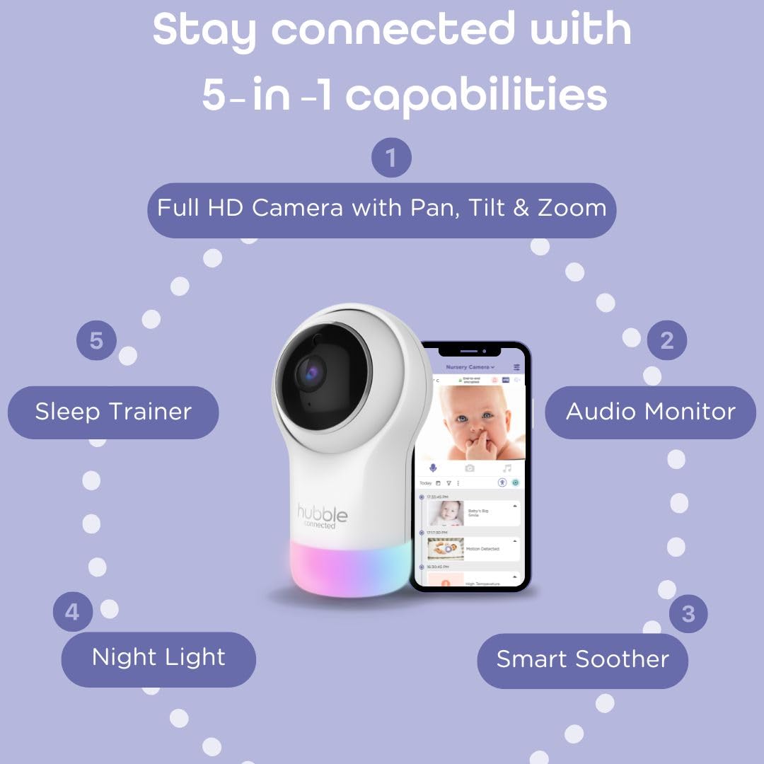 Hubble Connected Nursery Pal Glow remote PTZ control for easy baby viewing.