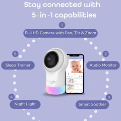 Hubble Connected Nursery Pal Glow remote PTZ control for easy baby viewing.
