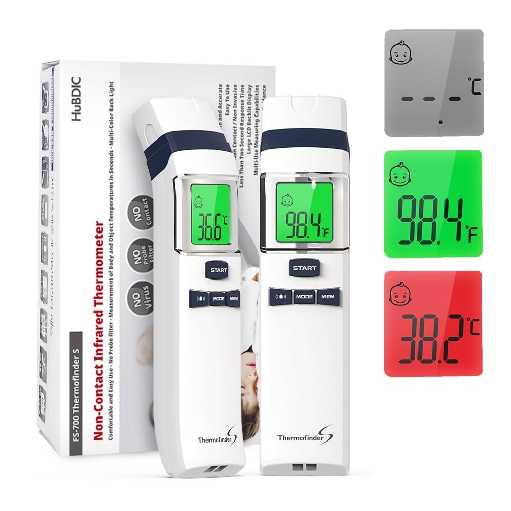 HubiBaby no-touch forehead thermometer front view for quick family fever screening