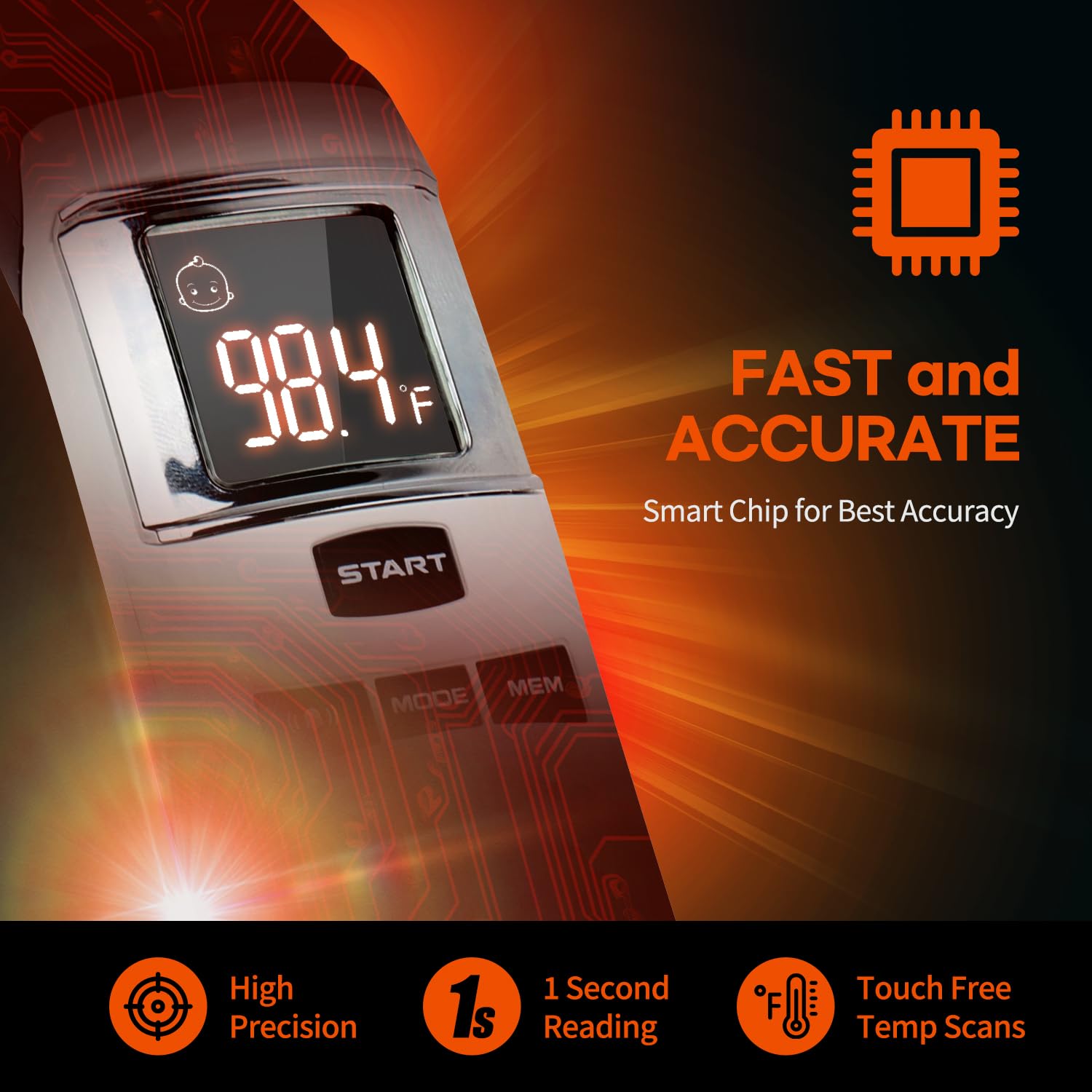 HubiBaby non-contact sensor close-up highlighting safe measurement