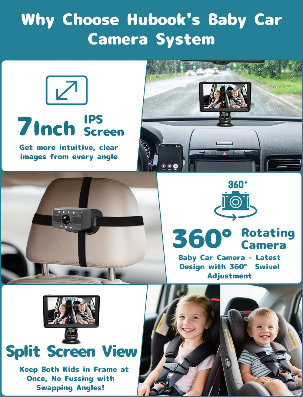 HUBOOK dual 1080p cameras capture both rear seats with crisp detail