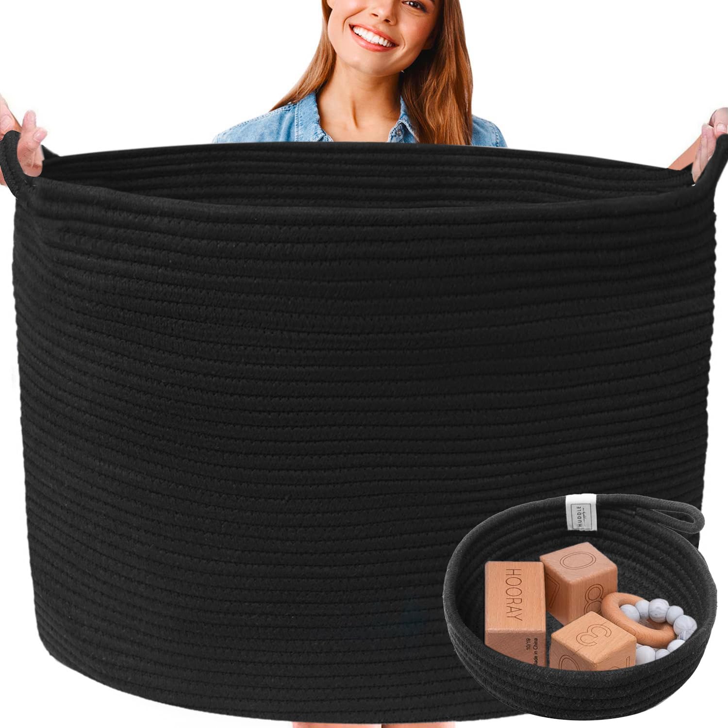 Huddle Supply Co XXXXL basket large black blanket storage in living room