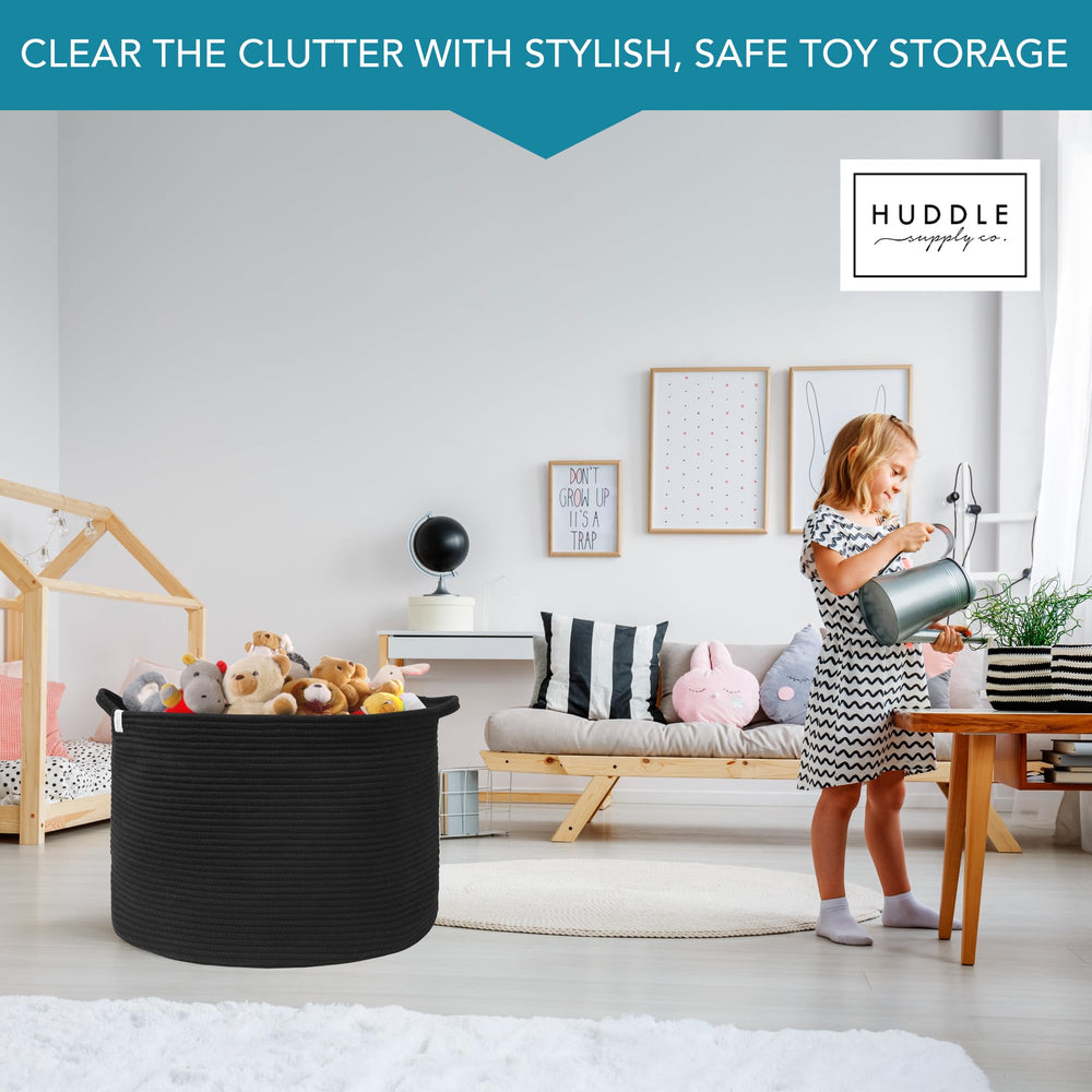 Huddle Supply Co large black basket handle detail for easy carrying