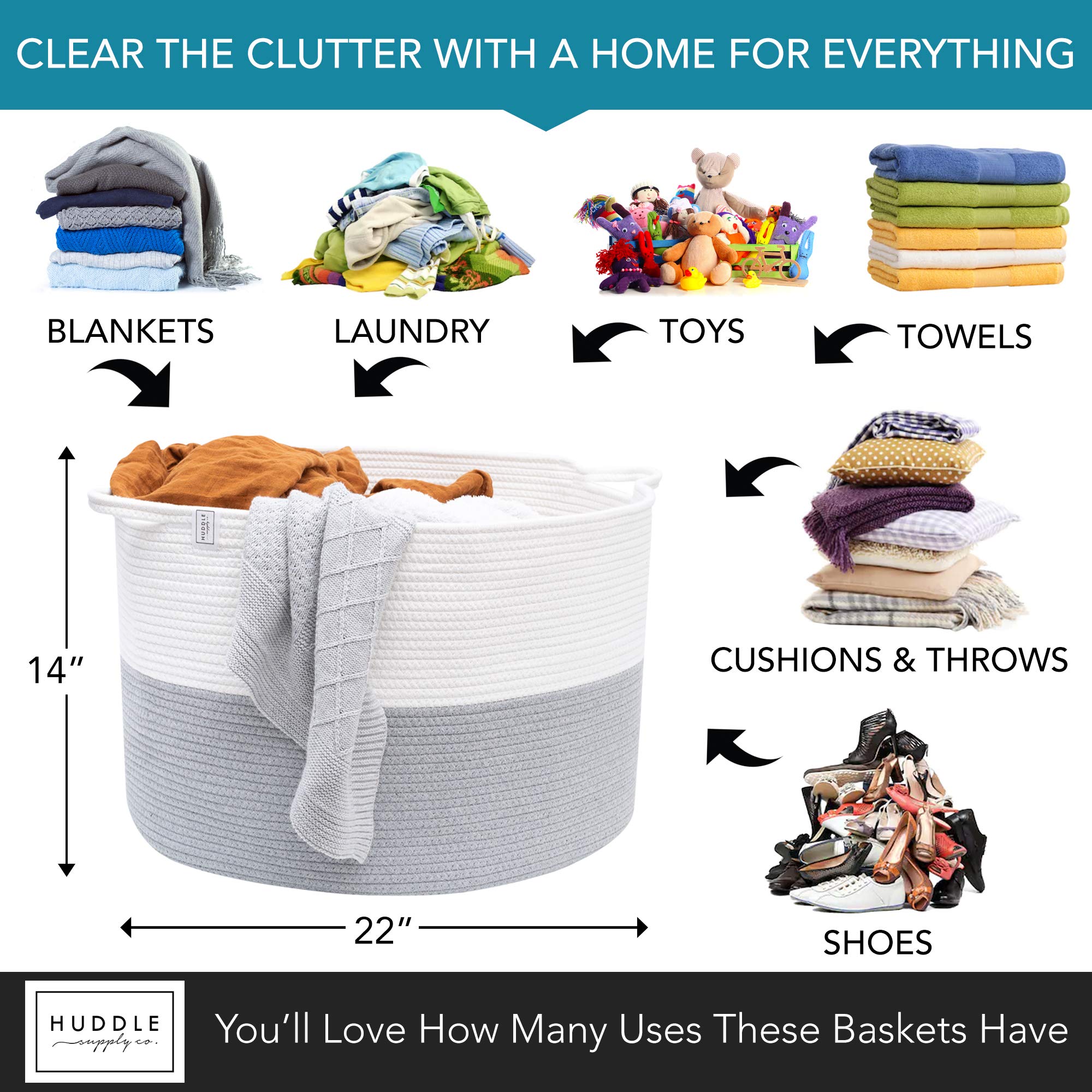 Huddle Supply Co XXXL washable basket in living room decor demonstrates versatile storage for toys or linens