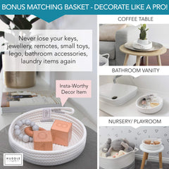 Huddle Supply Co XXXL blanket basket interior shows dense rope and durable construction that resists sag