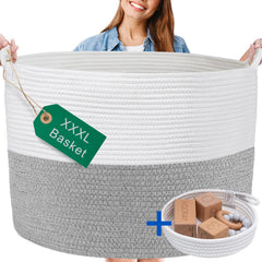Huddle Supply Co XXXL washable blanket basket front view highlights spacious 85L storage for blankets and easy organization