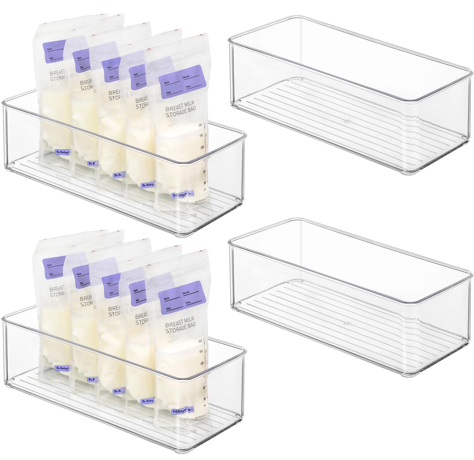 Hudgan breastmilk storage bins closeup for easy milk-bag organization and visibility.