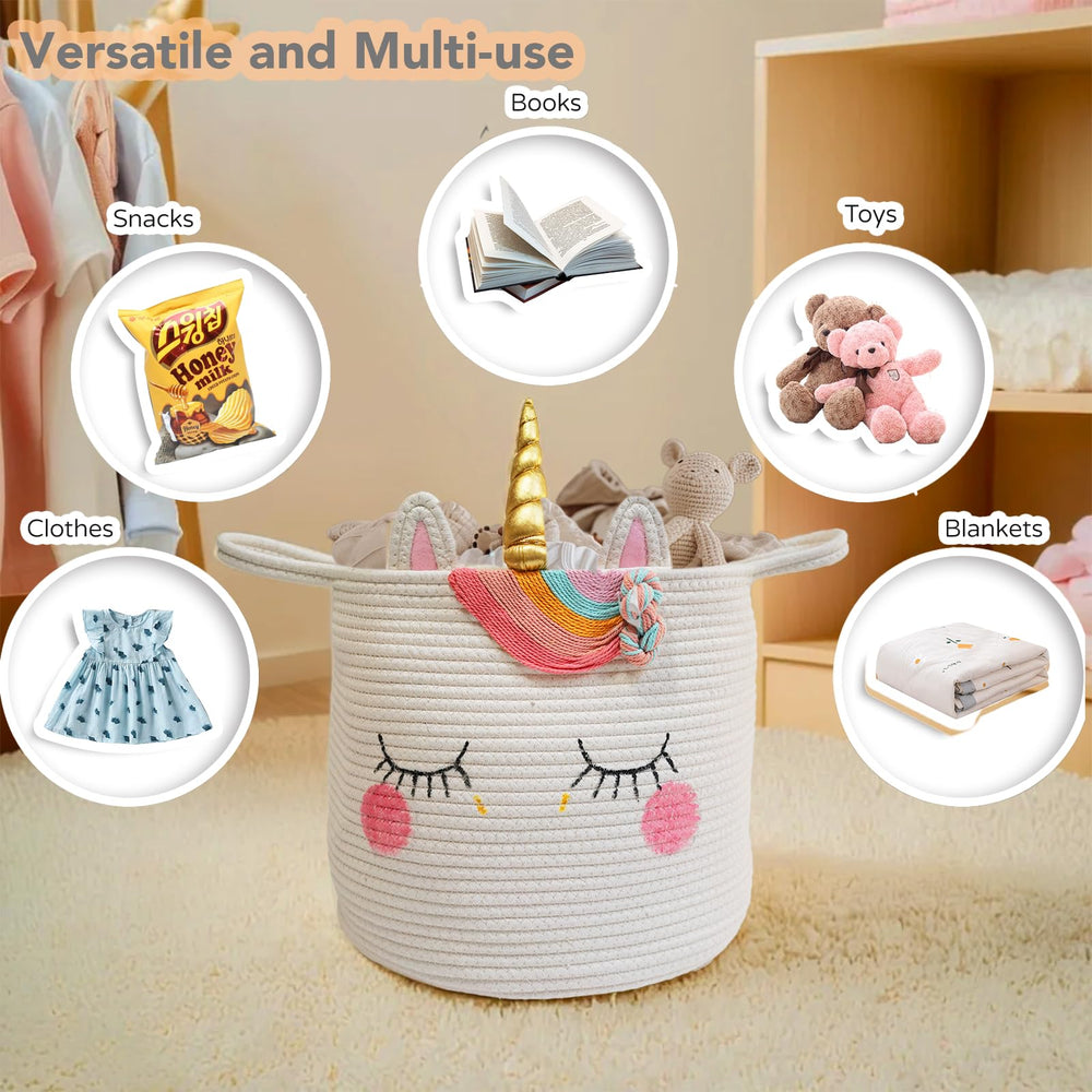 Hugaboom unicorn basket cute unicorn print adds whimsy to nursery or playroom decor.