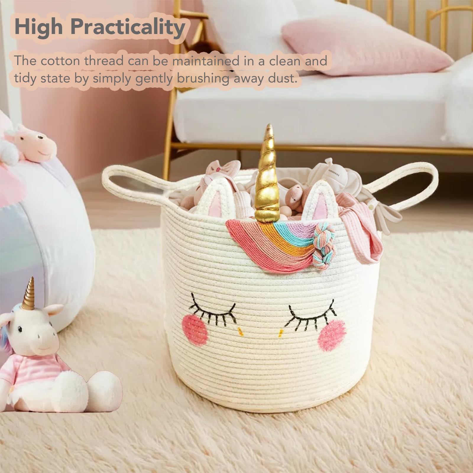 Hugaboom unicorn basket spacious storage ideal for toys, clothes, and blankets.