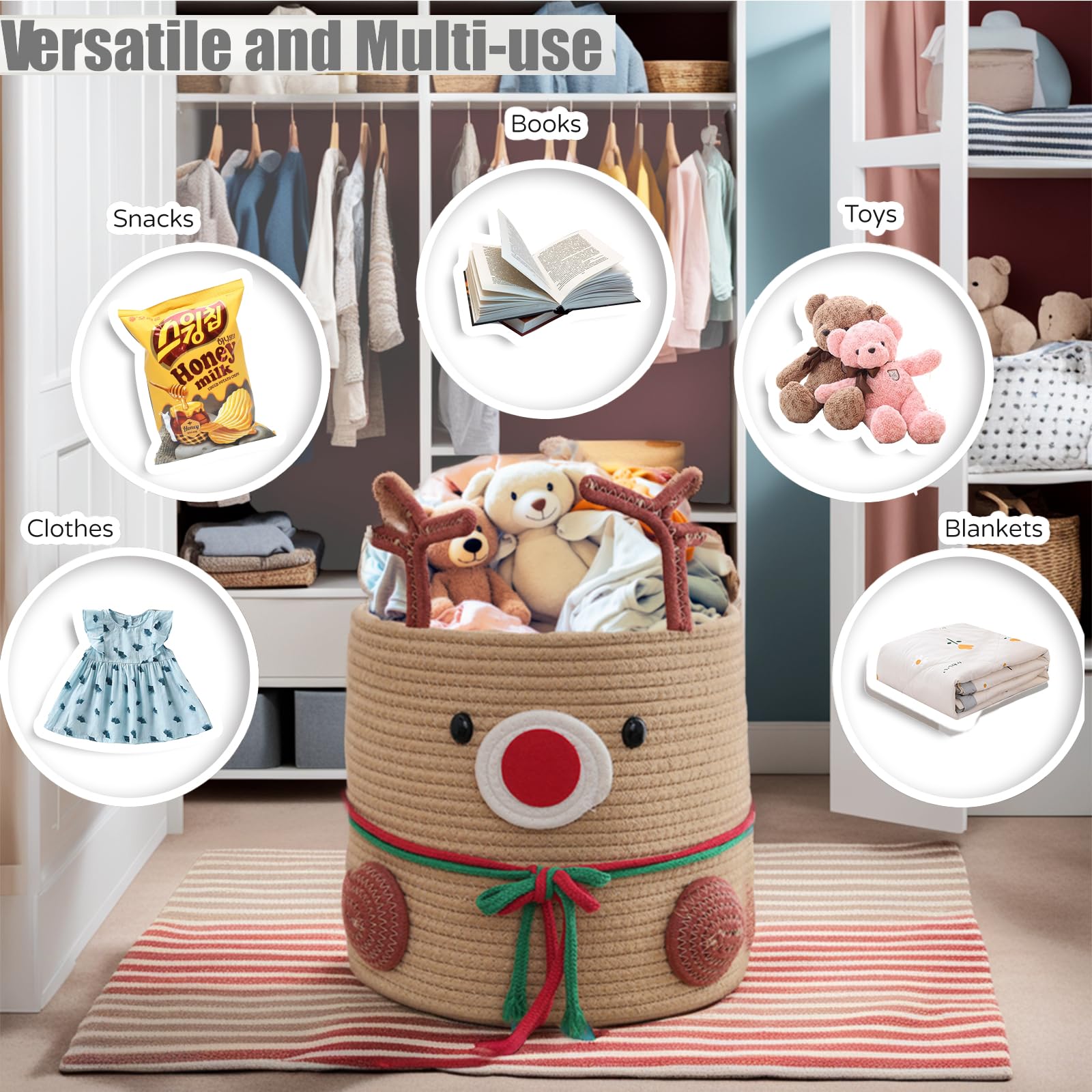 Hugabow Christmas Deer Basket reindeer-design adds warm holiday charm to any room