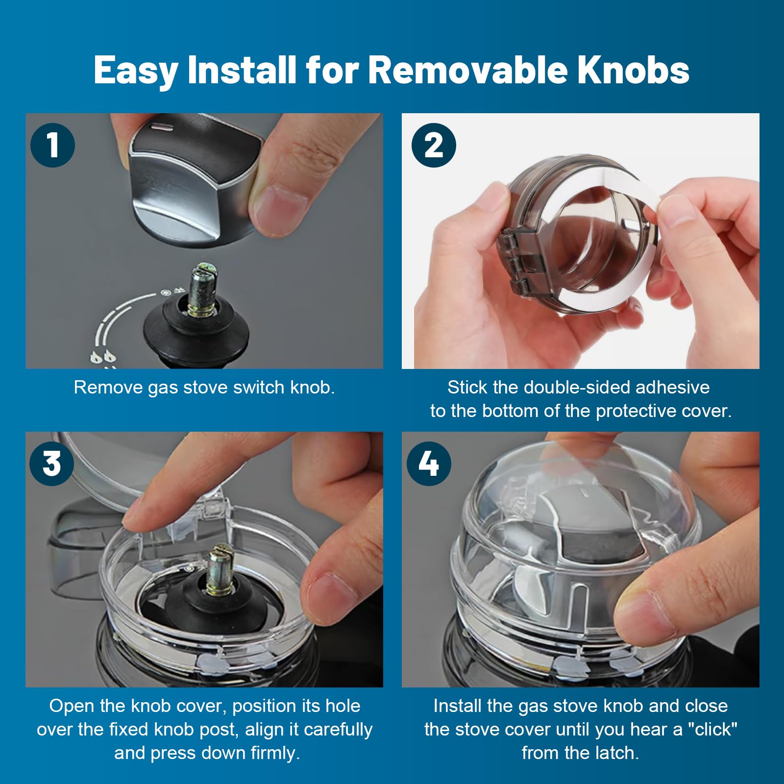 Huggful easy-clean design keeps grease and oil off safety knobs