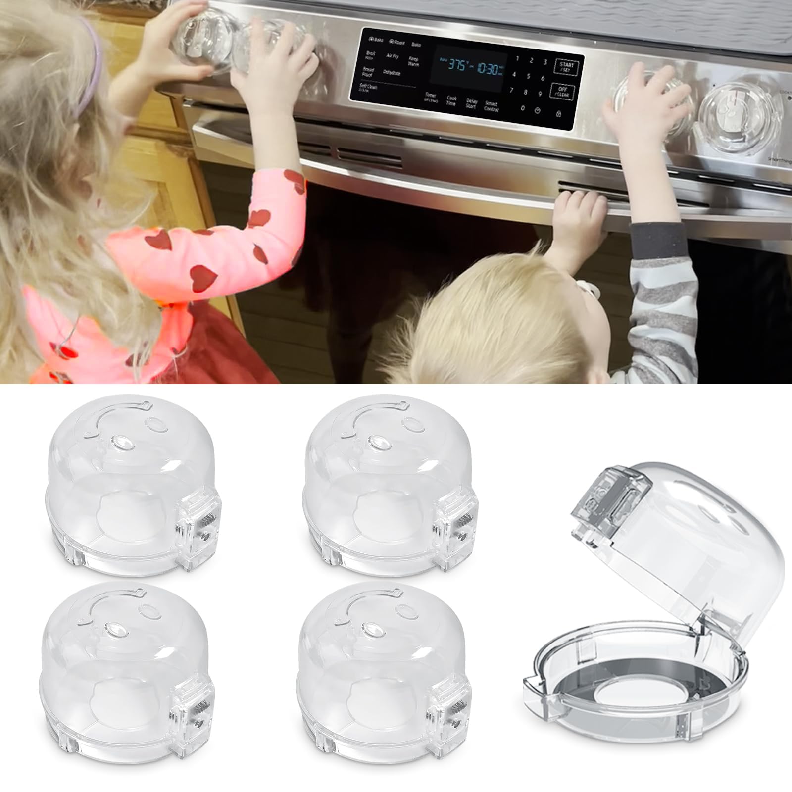 Huggful oven knob covers 5-pack front view protects kids while keeping burners visible
