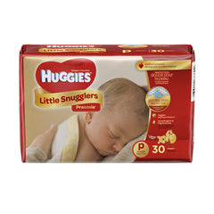 Huggies Gentle Care Preemies Diapers Size P packaging close-up for easy storage