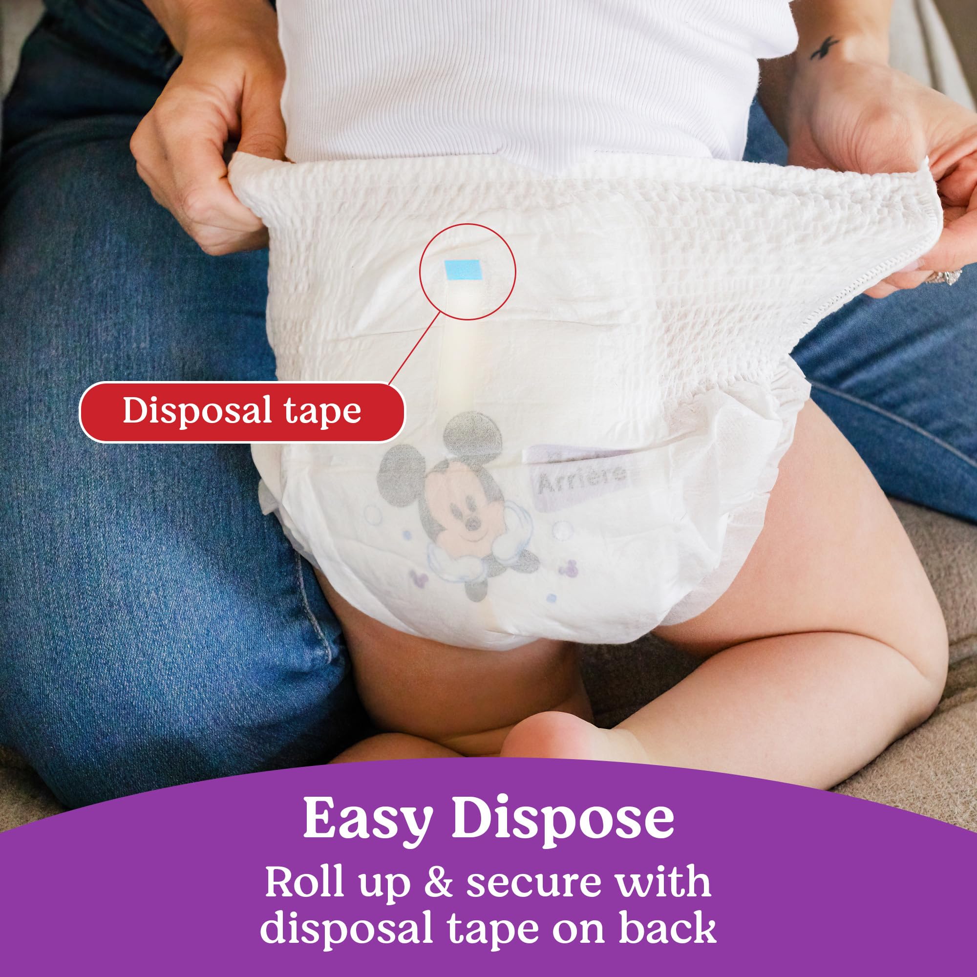Huggies Little Movers HuggFit 360° wetness indicator signals when a change is needed.