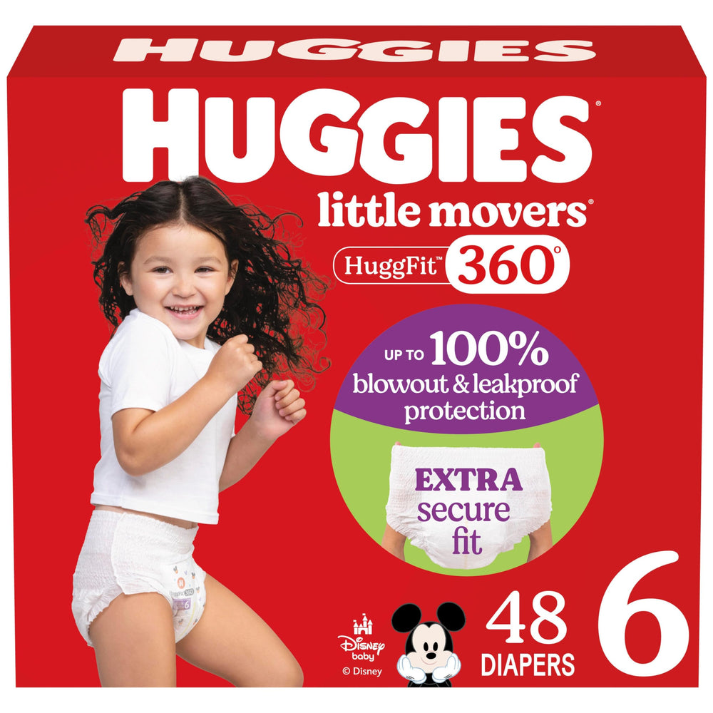 Huggies Little Movers HuggFit 360° waistband secures fit during active play.