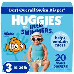 Huggies Little Swimmers 20-count pack on packaging, ideal for pool time.